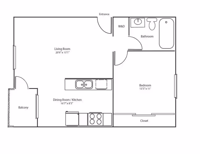 1x1 B floor plan